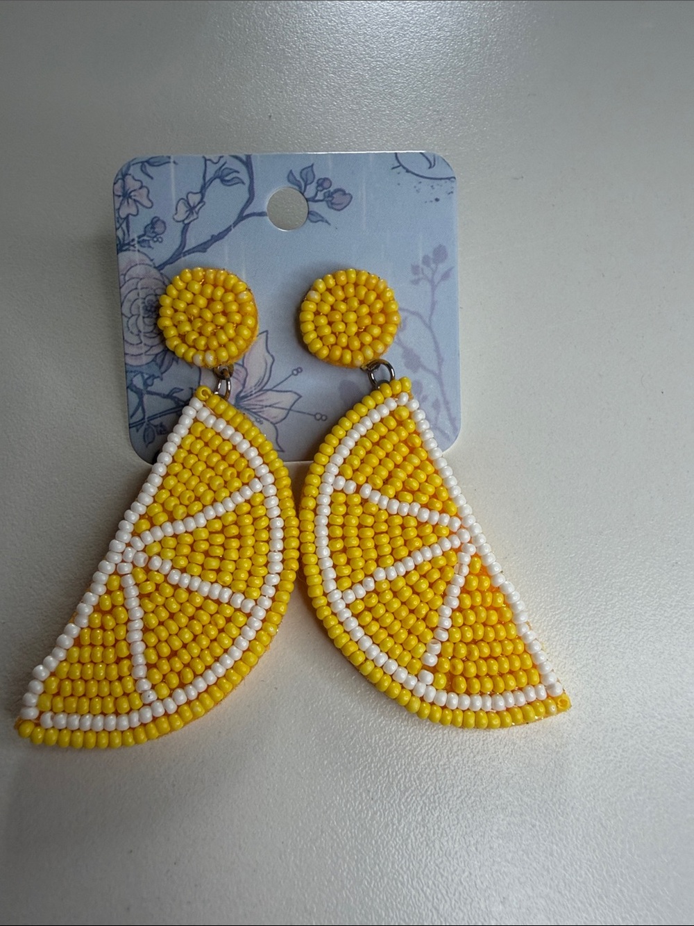 Beaded Yellow Lemon Slice Dangle Earrings - Women Accessories